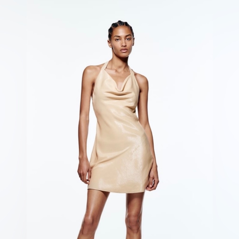 Zara Satin Mini Dress // Size Medium // Cream; beige